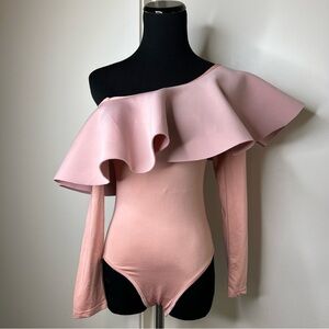 One shoulder ruffle blouse blush - small